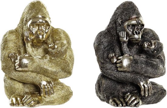Decoratieve figuren DKD Home Decor Ziverachtig Gouden Hars Gorilla (22 x 23,5 x 31 cm) (2 Stuks)