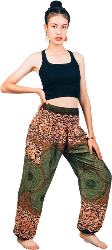Sarouel - Pantalon de yoga - Pantalon d'été L : taille 44, 46 et 48 - Mandala vert