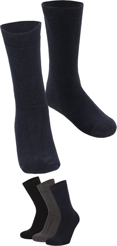 Chausettes thermique enfants - Blauw/ Grijs/ Zwart - Taille 31/34 - Chaussettes hiver enfant - Chaussettes épaisses enfant - Chaussettes enfant - Chaussettes chaudes enfant - Apollo