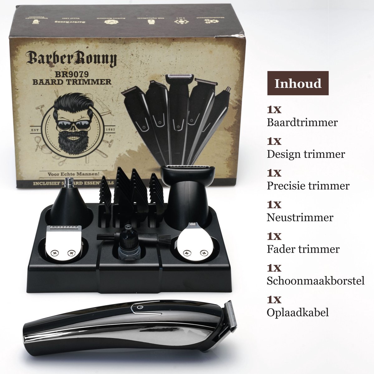 BarberRonny 5 in 1 Baardtrimmer voor Mannen - Trimmer - Bodygroomer - Multigroomer - Zilver thumbnail 6