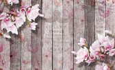 Flowers Wood Planks Photo Wallcovering