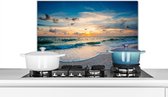 Spatscherm keuken 70x50 cm - Kookplaat achterwand Strand - Zee - Zonsondergang - Muurbeschermer - Spatwand fornuis - Hoogwaardig aluminium