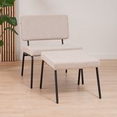 Bronx71® Scandinavische fauteuil en hocker Espen beige gerecyclede stof