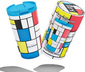 IZY Drinkfles - Prints - Mondriaan - Inclusief donatie - Koffiebeker to go - Thermosbeker - RVS - 6 uur lang warm - 350 ml