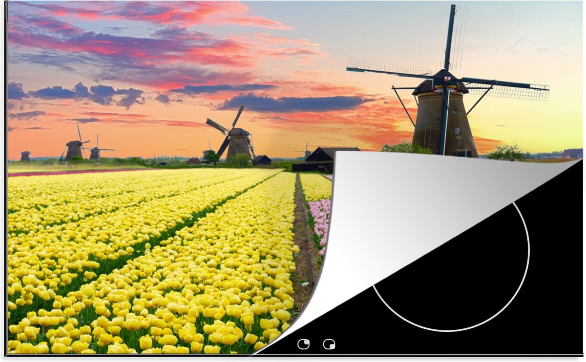 KitchenYeah® Inductie beschermer 80.2x52.2 cm - Tulpen - Windmolen - Natuur - Kookplaataccessoires - Afdekplaat voor kookplaat - Inductiebeschermer - Inductiemat - Inductieplaat mat