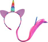 Eenhoorn haarband regenboog unicorn diadeem met haar en oortjes - hoorn glitter vlecht extensions - haar roze paars blauw festival