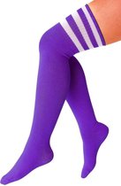 Lange sokken paars witte strepen - 36-41 - kniekousen paarse kousen sportsokken cheerleader voetbal hockey