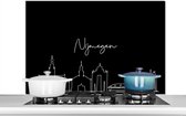 Spatscherm keuken 100x65 cm - Kookplaat achterwand Nijmegen - Line art - Zwart wit - Stad - Nederland - Muurbeschermer - Spatwand fornuis - Hoogwaardig aluminium