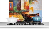 Spatscherm keuken 90x60 cm - Kookplaat achterwand Abstract - Kunst - Boot - Kleuren - Muurbeschermer - Spatwand fornuis - Hoogwaardig aluminium