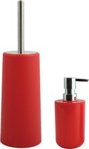 MSV Toiletborstel in houder 35 cm/zeeppompje 260 ml set Moods - kunststof - rood