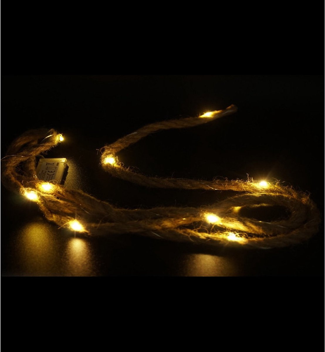 Stern Fabrik touwverlichting - 2x - jute - 10 LED lampjes - warm wit - 150 cm - lichtsnoer