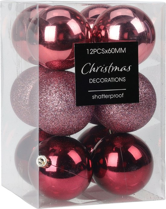 Boules de décoration de Noël 24x -6 cm - plastique - rose