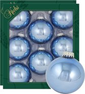 Boules de Noël Krebs - 16x pièces - bleu clair - verre - 7 cm - brillant