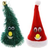 Zingende en dansende figuren - 2x st - kerstboom en kerstmuts