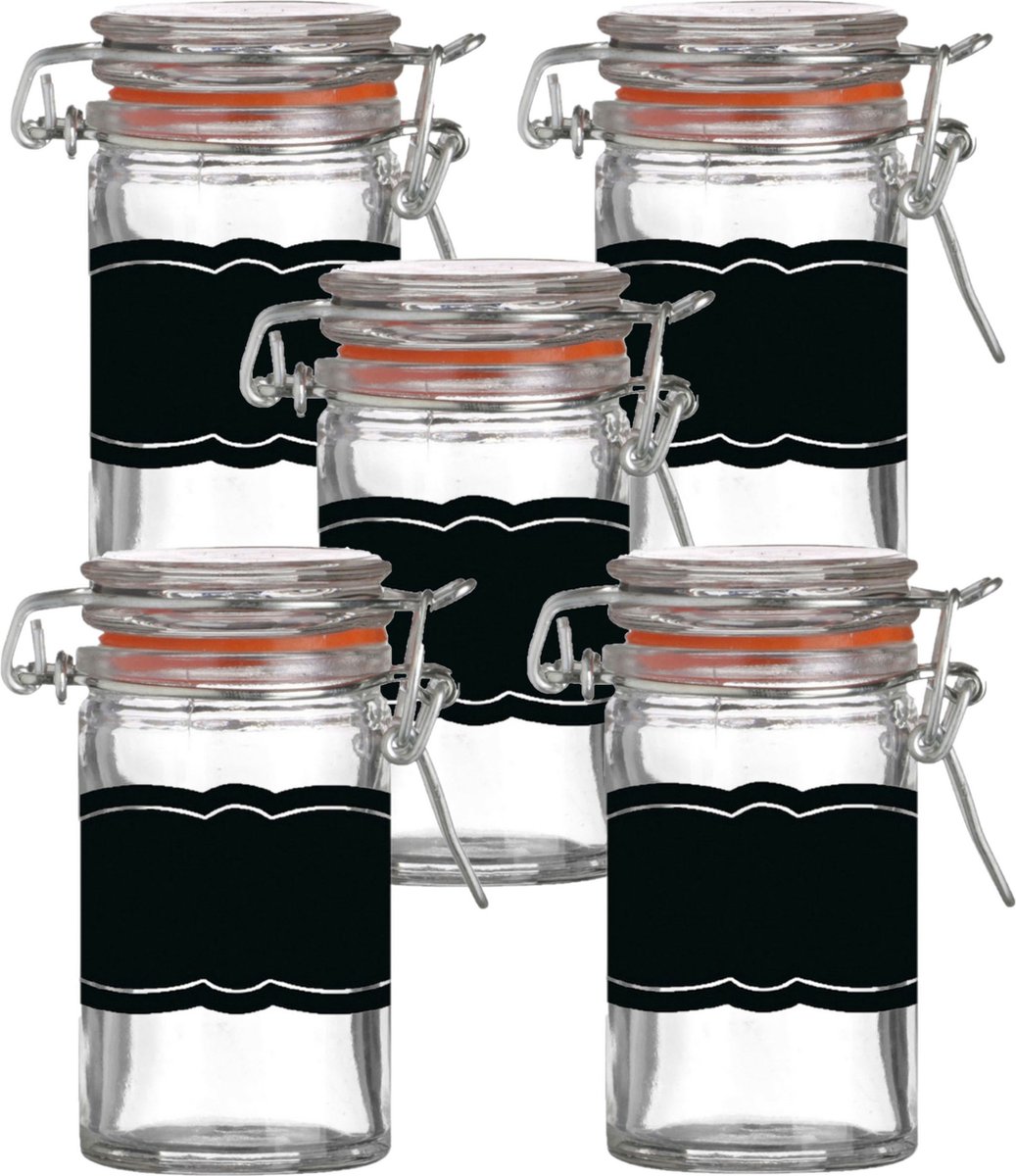 Weckpotje/inmaakpotje - 10x - 70 ml - glas - met beugelsluiting - incl. etiketten