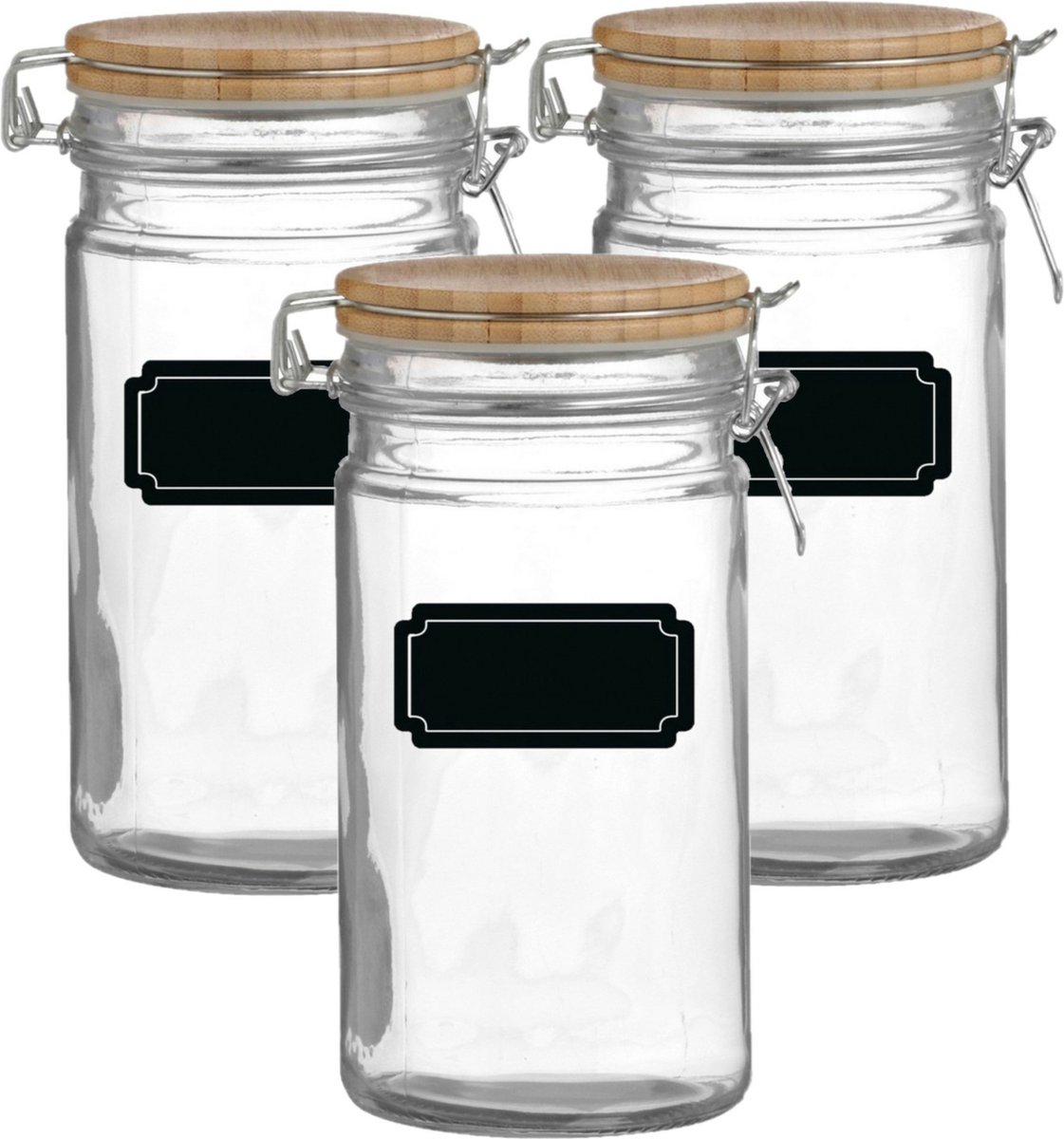 Weckpot/inmaakpot - 4x - 1L - glas - met beugelsluiting - incl. etiketten