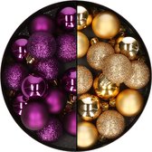 Decoris petites boules de Noël - 28x pcs - or et violet - 3 cm - plastique
