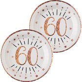 Verjaardag feest bordjes leeftijd - 20x - 60 jaar - rose goud - karton - 22 cm - rond