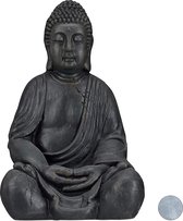 Groot Zen Boeddhabeeld - XL Zittende Boeddha 50 cm - Tuindecoratie - Donkergrijs