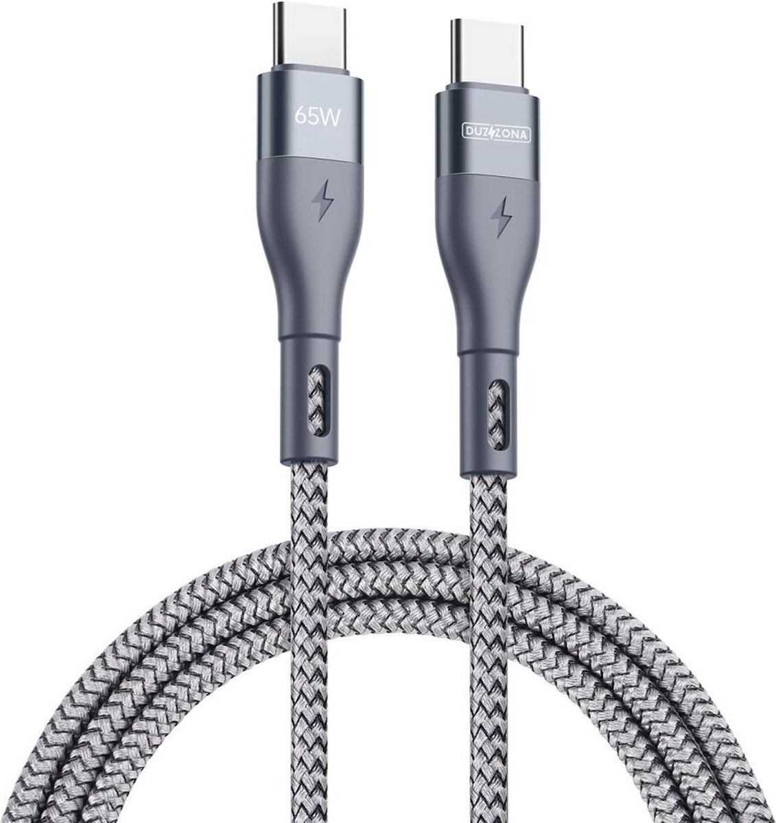 Duzzona PD USB-C naar USB-C Data en Laadkabel 65W 1M Grijs