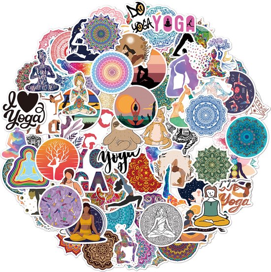 Foto: Yoga stickers voor volwassenen 50 stickers met tekst yoga poses spiritualiteit voor waterfles yogaruimte muur etc 