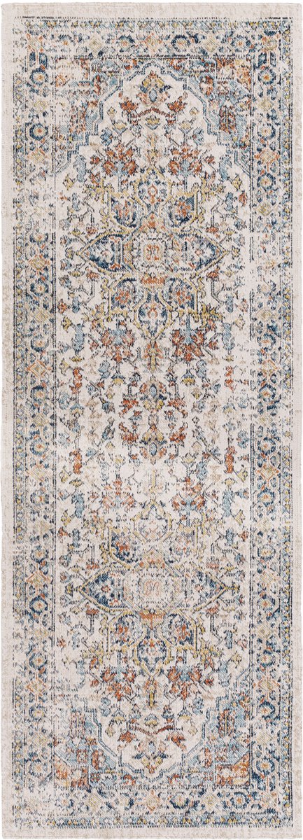 SURYA - SELMA - Stijlvol vintage tapijt - Blauw/roest- Geschikt voor buiten