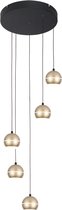 Sierlijke hanglamp Bilia | 5 lichts | zwart / goud | metaal / kunststof | Ø 12 cm bol | eetkamer / woonkamer lamp / videlamp | modern / sfeervol design