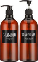 Lot de 2 flacons à pompe pour shampoing et après-shampooing de 1000 ml en plastique marron vides avec étiquettes 33,8 oz Grand distributeur de shampoing et après-shampooing réutilisables