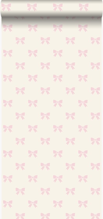 Origin Wallcoverings behang strikjes glanzend wit en licht roze - 346846 - 53 cm x 10,05 m