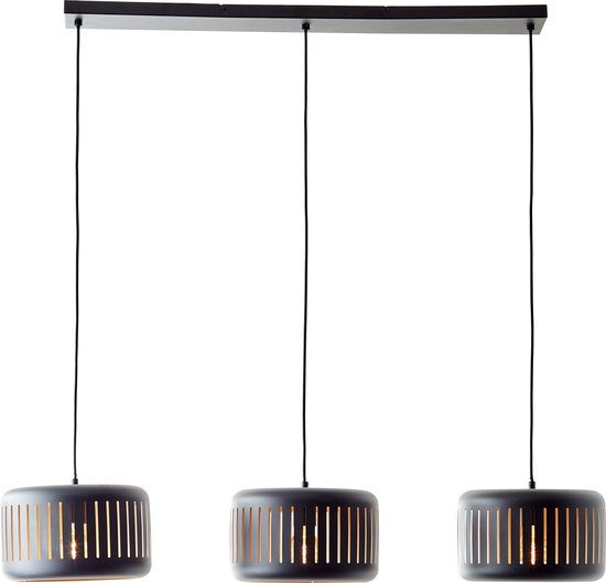 Brilliant Lamp Tyas suspension 3 lampes noir/métal doré/bois noir 3x A60, E27, 60 W