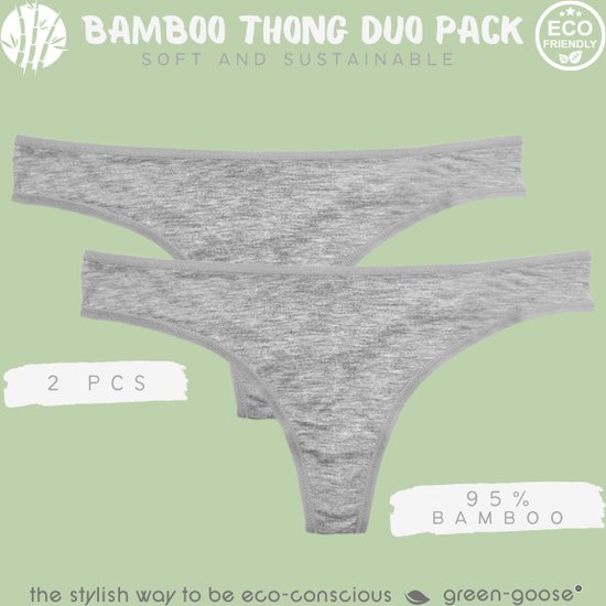 Bamboe Dames String | 2 Stuks | Grijs | Maat L | Duurzaam, Stretchy en Superzacht!