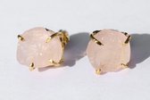 Bixorp Gems Rose Quartz Chakra Boucles d'oreilles - Goujons de pierres précieuses brutes - Or Goud or 18 carats et acier inoxydable - Chakra du cœur