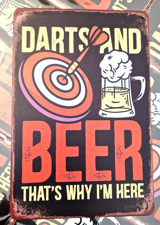 Darts and beer | that’s why i’m here | Metalen wandbord | 20x30cm