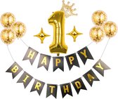 Fienosa Verjaardag Slinger 1 jaar - Zwart en Goud met Papieren Confetti Ballonnen – Decoratie – Happy Birthday Slinger - 1 jaar versiering