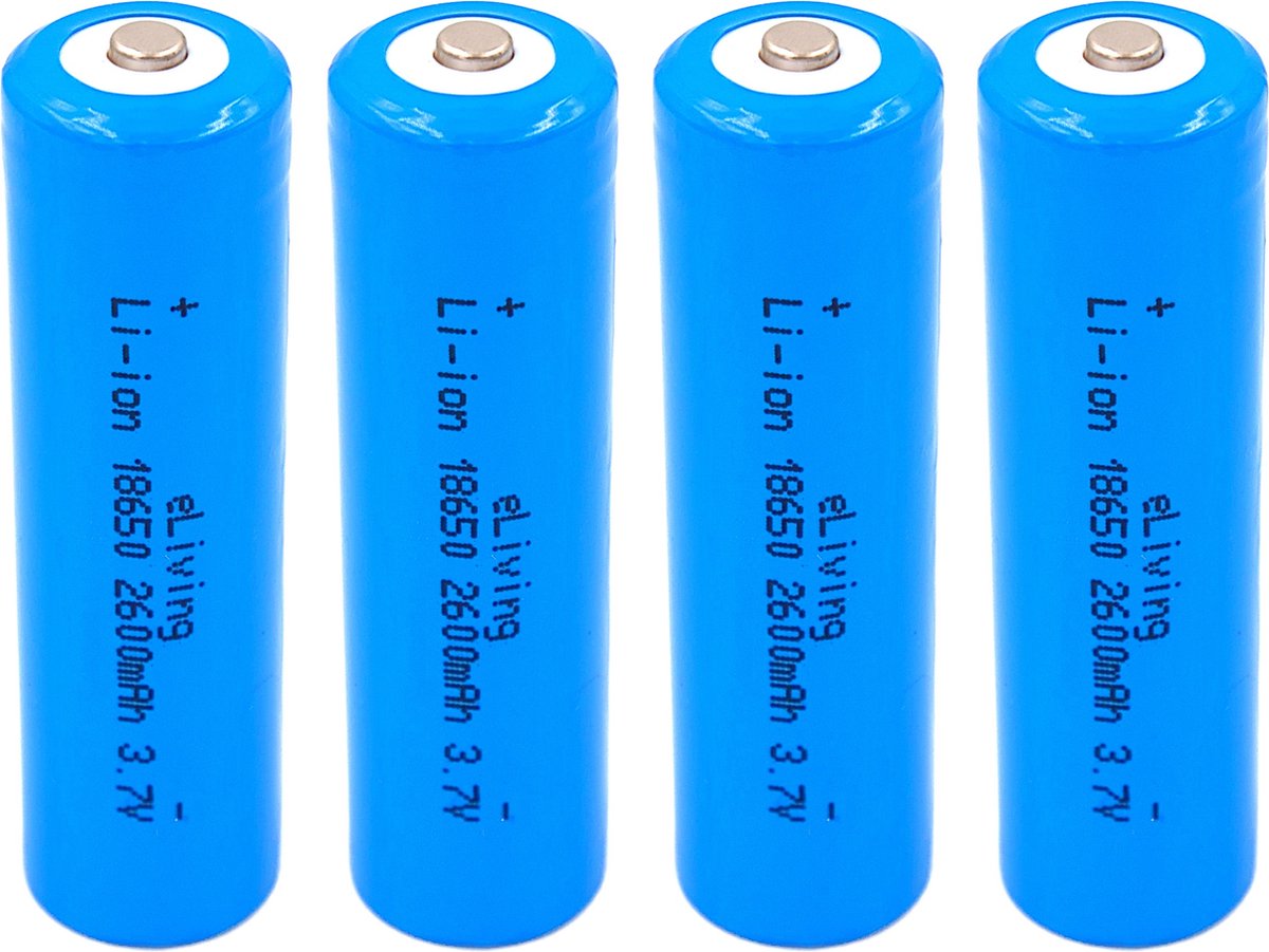 4 18650 Li-ion batterijen. 2600mAh 3,7V Button Top