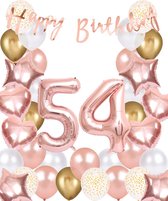 Snoes Ballonnen 54 Jaar Rose Gold White Dots - Compleet Feestpakket met cijfer ballon 54 jaar - Verjaardag Versiering Slinger Happy Birthday – Folieballon – Latex Ballonnen - Helium Ballonnen - Rose Feestpakket