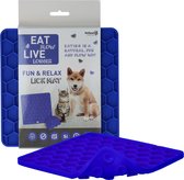 Eat Slow Live Longer Fun & Relax Lick Mat – Likmat voor honden – Anti-schrok bak – Slow feeder – Gemakkelijk overal te plaatsen - Likplaat voor huisdieren – Uitdaging voor je huisdier – Blauw - L23xB19xH1 cm