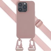 Selencia Hoesje Geschikt voor iPhone 14 Pro Hoesje Met Koord - Selencia Siliconen hoesje met afneembaar koord - roze
