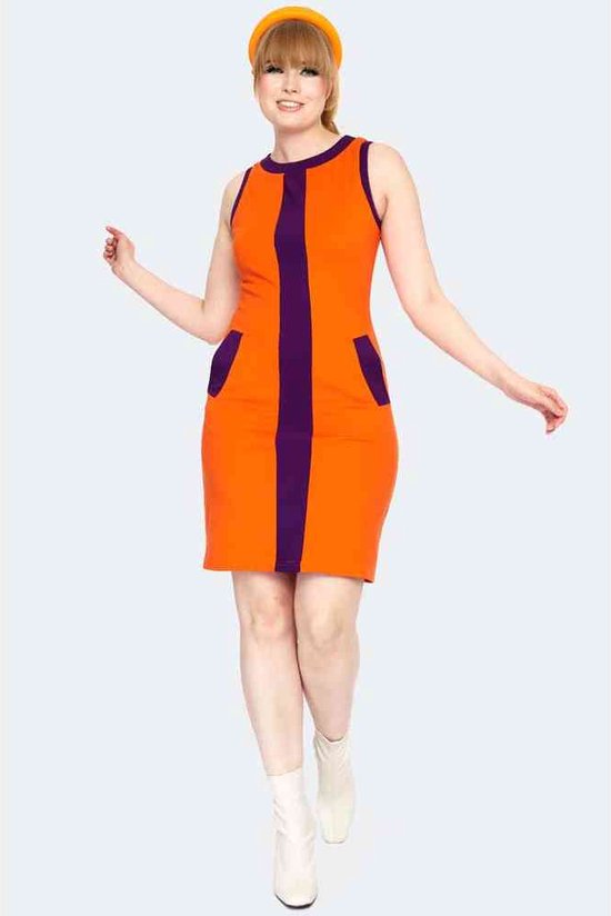Voodoo Vixen - Contrast 60s Racer Bodycon jurk - XS - Oranje