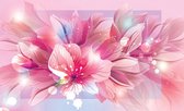 Fotobehang - Vlies Behang - Kunst met Roze Bloemen - 254 x 184 cm