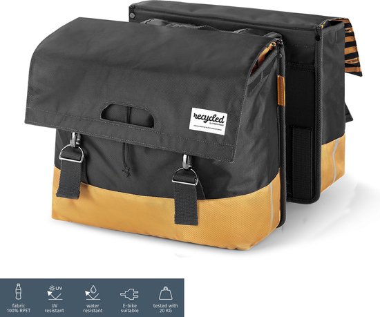 Gerecyclede dubbele fietstas Urban Proof 40 liter - grijs/geel van Urban Proof — afbeelding 5