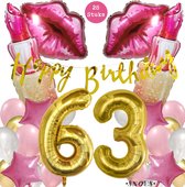Snoes Mega Beauty Helium Ballonnen Set 63 Jaar - Roze Helium Folieballonnen - Slinger Happy Birthday Goud