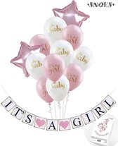 Geboorte Meisje Ballon Pakket - It's a Girl - Ballon Pakket + Diy Slinger - Luxe kraam ballonnen set van 13 Stuks - Oh Baby - It's a Girl - Diy geboorteslinger Meisje - Kraamfeest - Kraamborrel - Babyshower - Geboorte Zusje - Licht roze Ballon set
