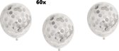 60x Confetti ballonnen Zilver - papier confetti - Festival thema feest ballon verjaardag