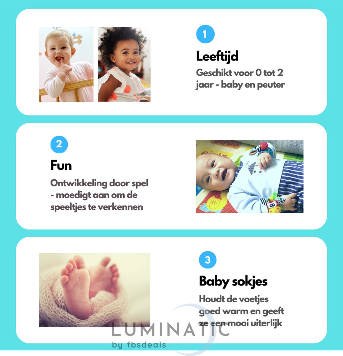 Baby Rammelaar - Rammelaar Sokjes en Armbandjes - Pols en Voetrammelaar - Speel en Voetzoeker Sokken - Baby Sokjes - Pluche Knuffels - Rammelaar - Belletjes | Luminatic® | Zebra & Giraffe 2 | 1 Set, 4 Stuks — afbeelding 5