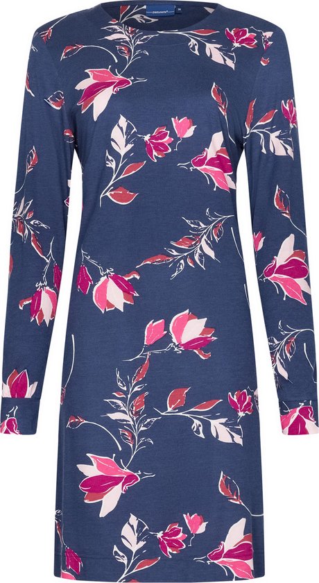 Medaillon dames nachthemd lange mouw - Dark Blue