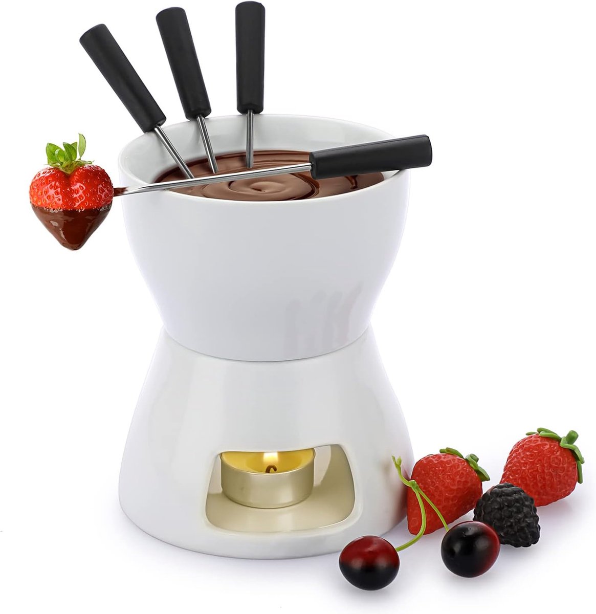 Ensemble de pot à fondue au chocolat en céramique avec 4 fourchettes,  ensemble à