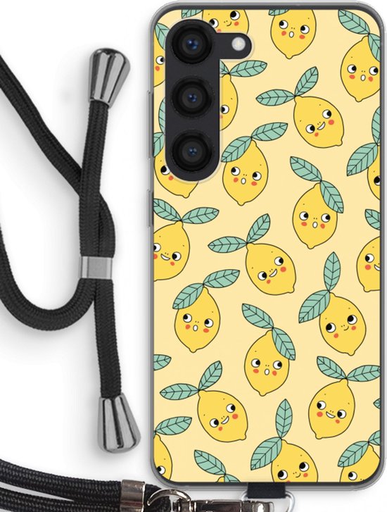 Case Company® - Coque Samsung Galaxy S23 avec cordon - Citrons - Coque de téléphone avec cordon Zwart - Protection sur tous les côtés et sur le bord de l'écran
