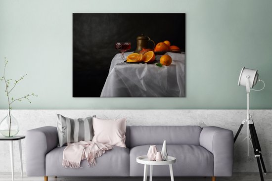 Tableau sur toile Nature Morte - Mandarines - Vin - 120x90 cm - Décoration murale