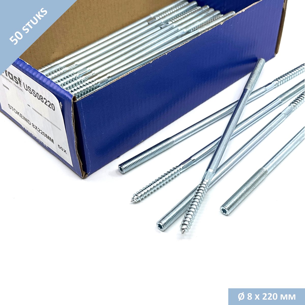 UFAST stokeind M8 x 220 mm - Torx aandraaimogelijkheid - Verzinkt - 50 stuks